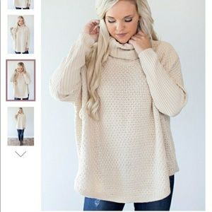 Cream Doe & Rae oversized turtleneck sweater
